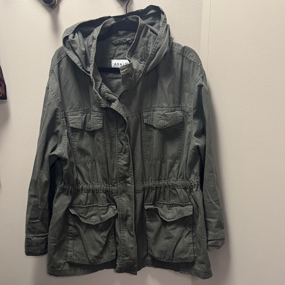 Ava & Viv size 2X Green Hooded Utility Jacket
